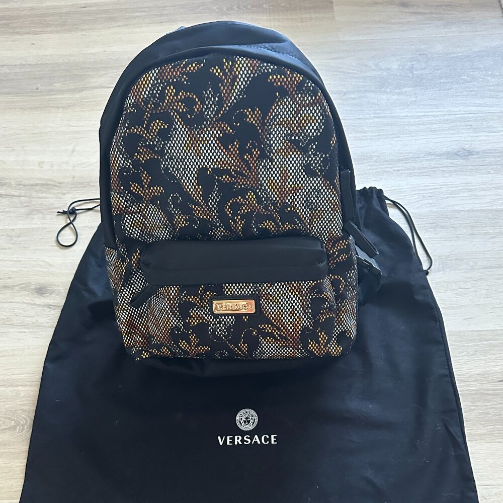 NEW Versace Black Backpack in Acanthus Mesh Nylon with Baroque Design
